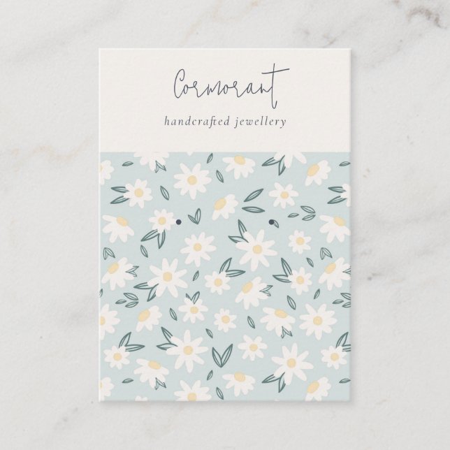 Niedlich Daisy Floral Aqua Blue Script Earring Hol Visitenkarte (Vorderseite)