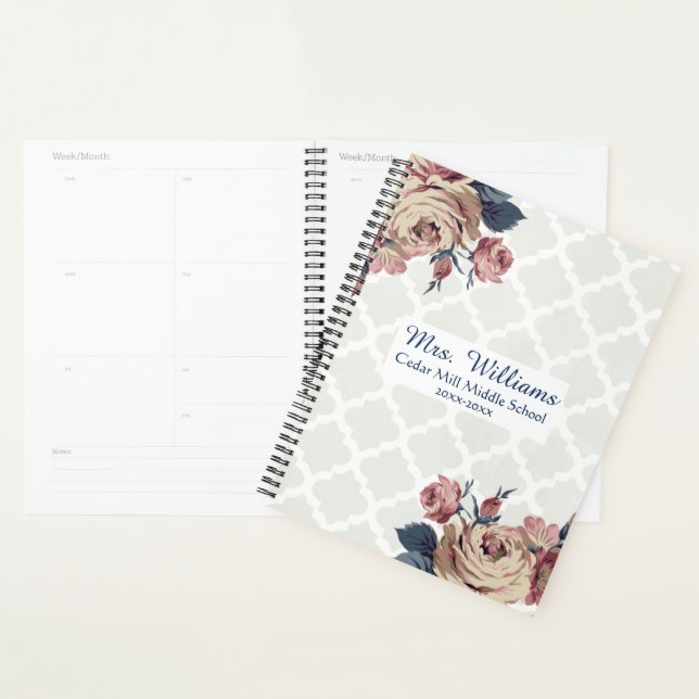 Niedlich Damask Floral Personalisiert Teacher Plan Planer (Anzeige)
