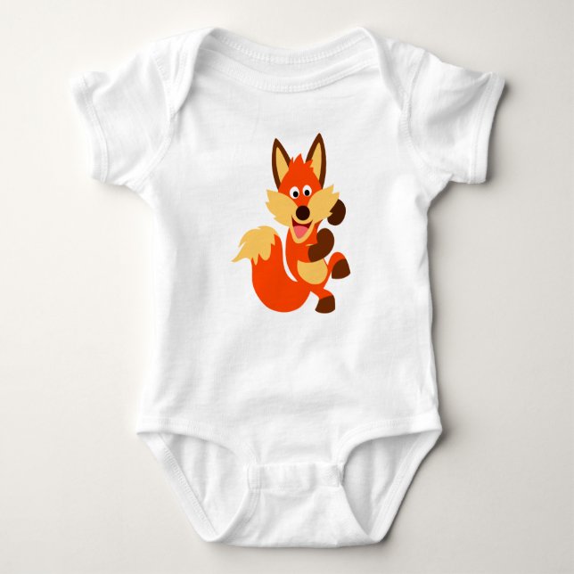 Niedlich Dancing Cartoon Fox Baby Bodysuit Baby Strampler (Vorderseite)