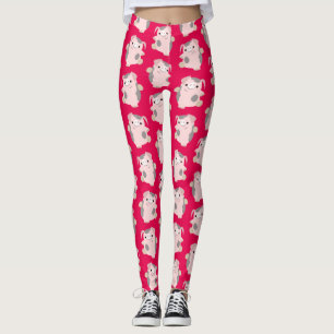 Niedlich Dancing Cartoon Pig Muster Leggings
