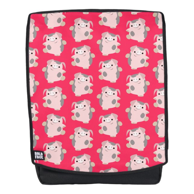 Niedlich Dancing Cartoon Pig Muster Rucksack (Vorderseite)
