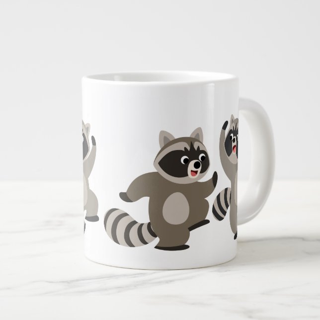 Niedlich Dancing Cartoon Raccoons Jumbo-Tasse (Vorderseite Rechts)