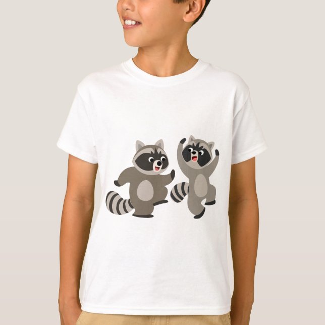 Niedlich Dancing Cartoon Raccoons Kinder T - Shirt (Vorderseite)