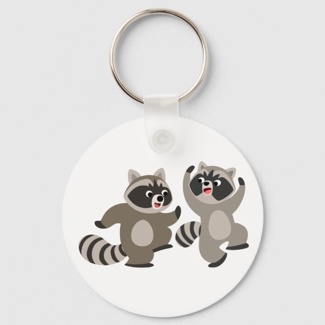 Niedlich Dancing Cartoon Raccoons Schlüsselanhänger (Vorderseite)