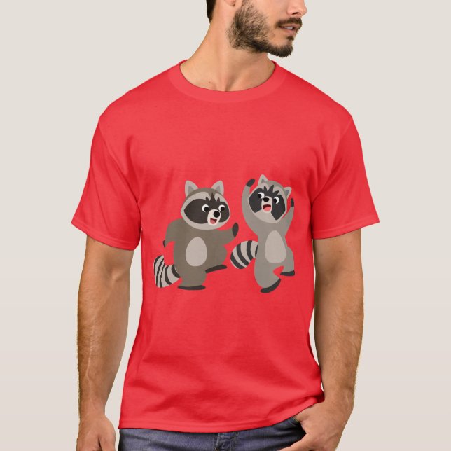Niedlich Dancing Cartoon Raccoons T-Shirt (Vorderseite)