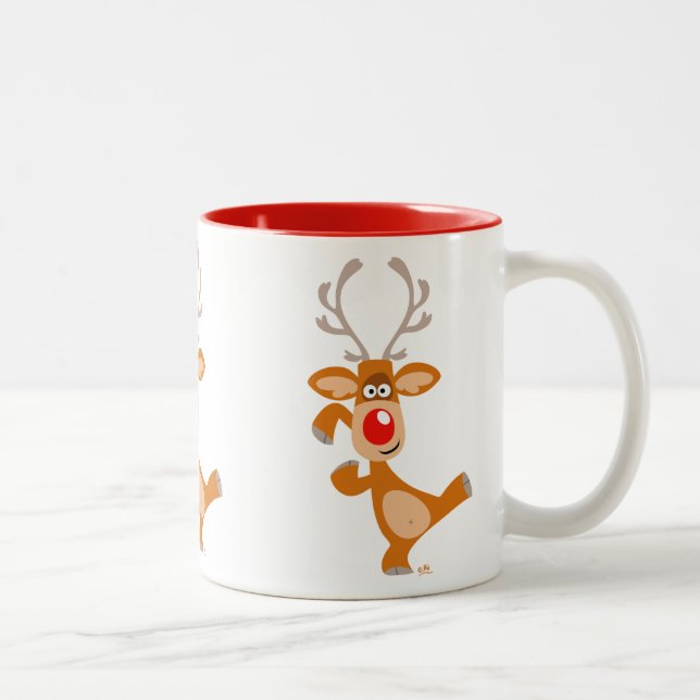 Niedlich Dancing Cartoon Rentier Tasse (Rechts)