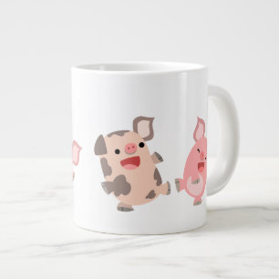 Niedlich Dancing Cartoon Schweine Jumbo Tasse
