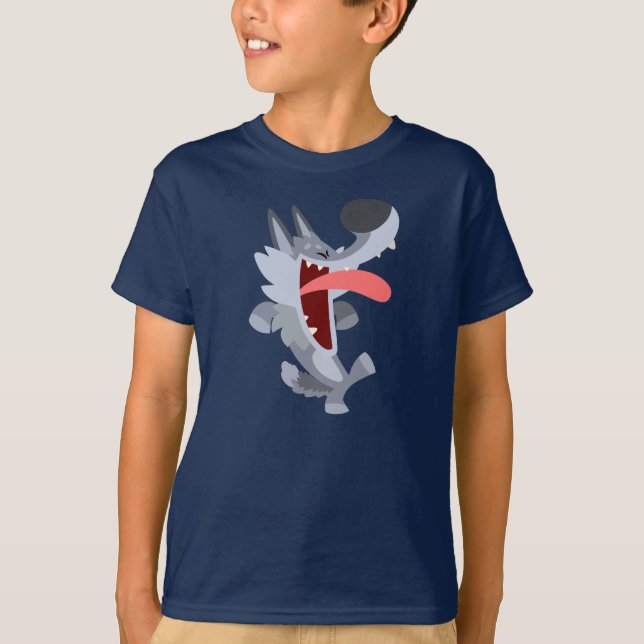 Niedlich Dancing Cartoon Wolf Children T - Shirt (Vorderseite)