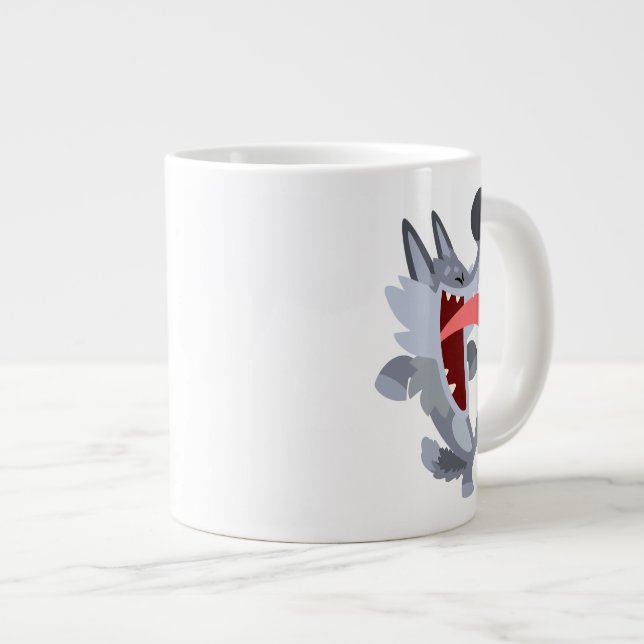 Niedlich Dancing Cartoon Wolf Jumbo Tasse (Vorderseite Rechts)