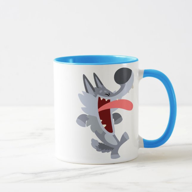Niedlich Dancing Cartoon Wolf Tasse (Rechts)