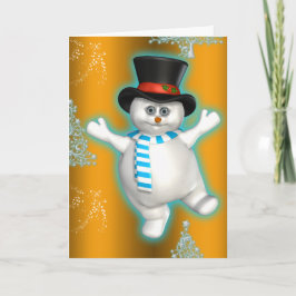 Niedlich Dancing Snowman Gold Weihnachten Karte