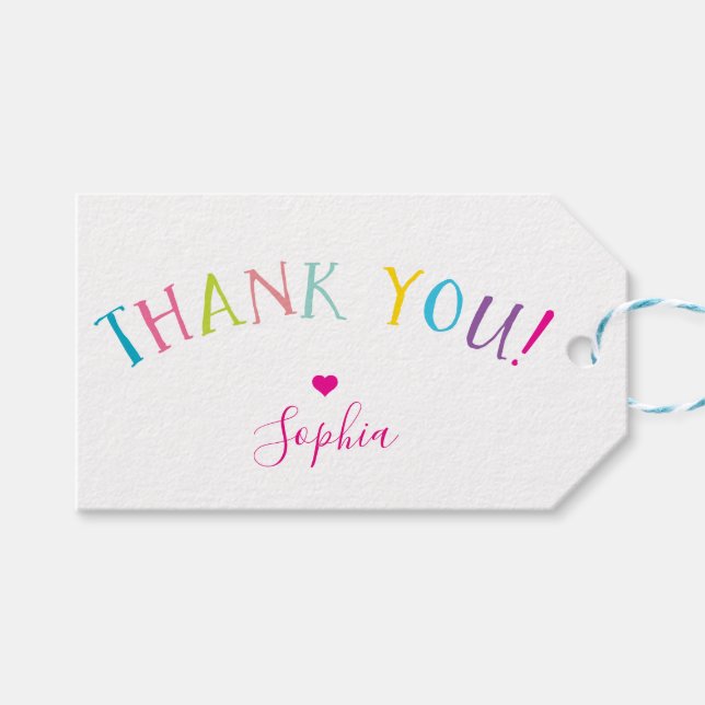 NIEDLICH DANK IHNEN Kids helle bunt Regenbogenart Geschenkanhänger (Vorderseite (Horizontal))