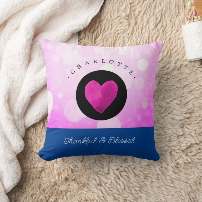 Niedlich dankbar und gesegnet Herz, Ihren Namen ro Kissen (Decke)
