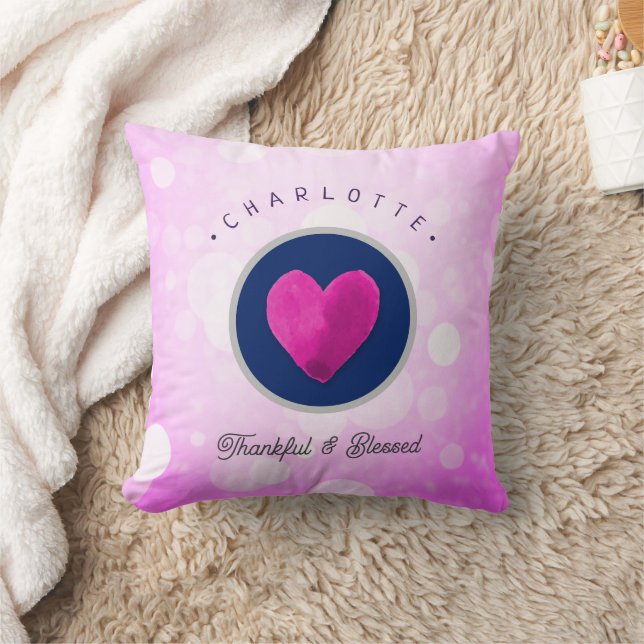 Niedlich dankbar und gesegnet Herz, Ihren Namen ro Kissen (Decke)
