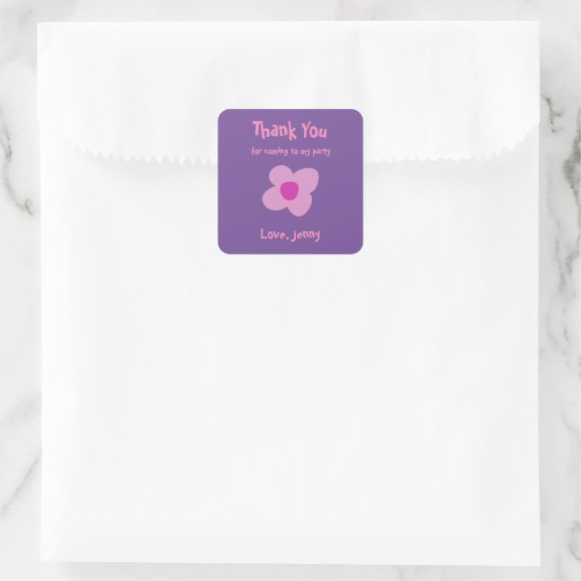 Niedlich Danke, Boho Pink Blume Quadratischer Aufkleber (Tasche)