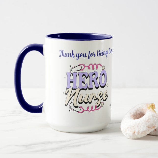 Niedlich Dankesnacht Blues Typografie PERSONALISIE Tasse (Mit Donut)