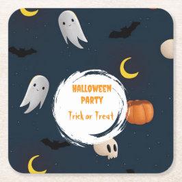 Niedlich Dark Blue Halloween-Party Ghost Pumpkin Rechteckiger Pappuntersetzer