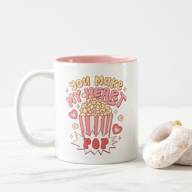 Niedlich, dass du mir Pop im Herzen machst, Valent Zweifarbige Tasse (Mit Donut)