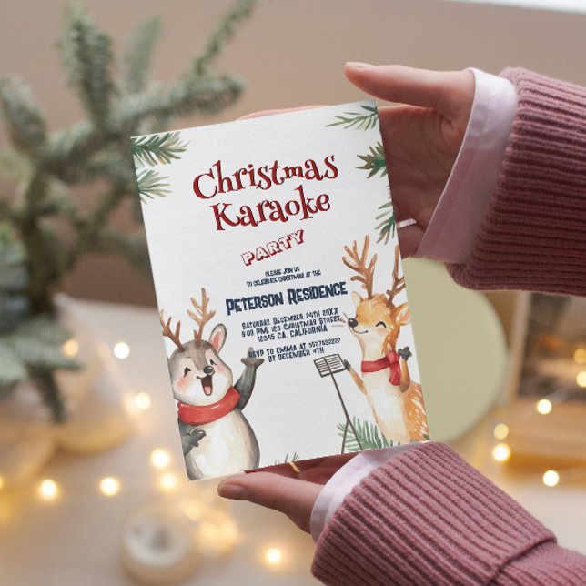 Niedlich Deers Singen Weihnachten Karaoke Party Einladung (Von Creator hochgeladen)