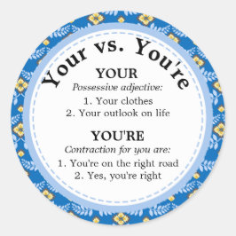 Niedlich deine vs. Du bist die Rechtschreibregel Runder Aufkleber