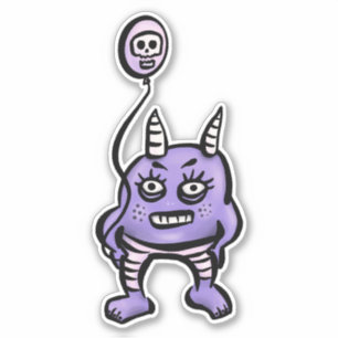 Niedlich Demon Lila Cartoon Horror-Zeichen Aufkleber
