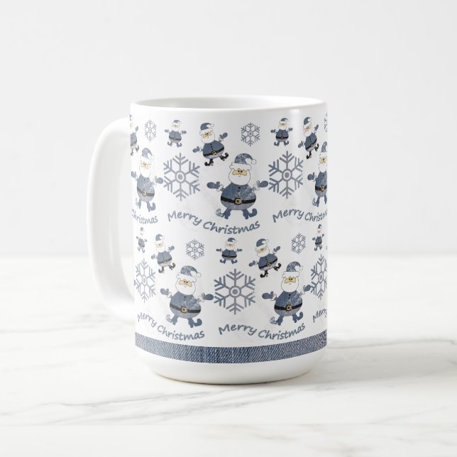 Niedlich Denim Christmas Santa Pattern Kaffeetasse (Vorderseite Links)