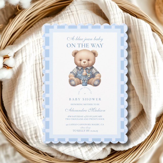 Niedlich Denim Teddy Bear Babydusche Einladung (Von Creator hochgeladen)