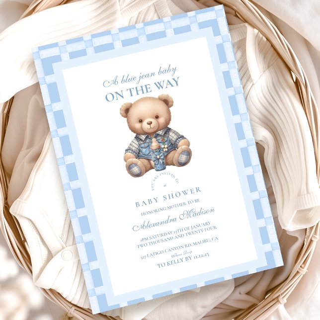 Niedlich Denim Teddy Bear Babydusche Einladung (Von Creator hochgeladen)