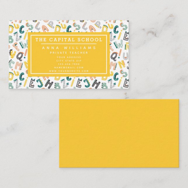 Niedlich Dino Alphabet - Lehrer | Private Tutor Visitenkarte (Vorne/Hinten)