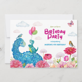 Niedlich Dino Party Dinosaurier Watercolor Geburts Einladung