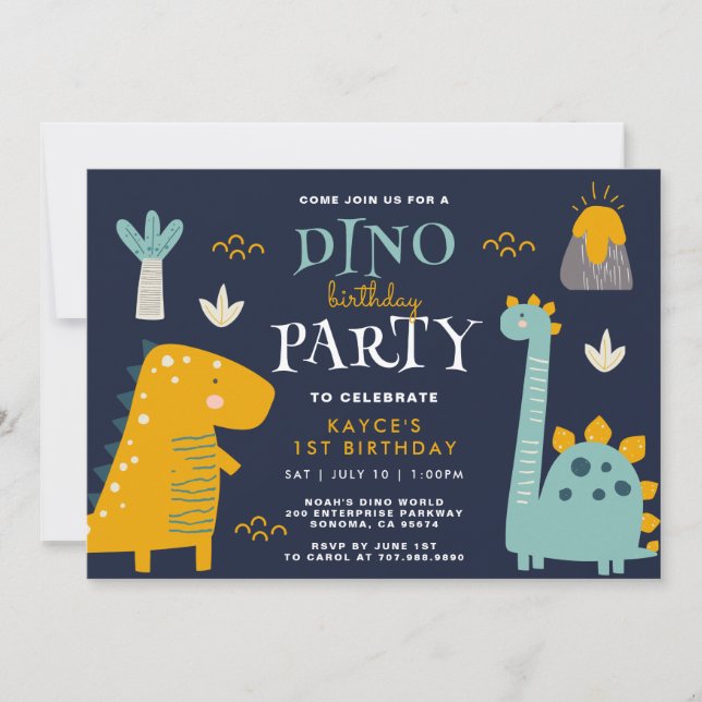 Niedlich Dino Party Erster Geburtstag Einladung (Vorderseite)