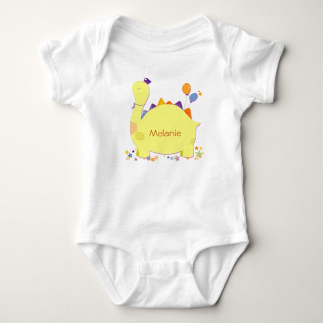Niedlich Dino Personalisiert Name Baby Strampler (Vorderseite)