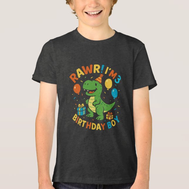 Niedlich Dinosaur 3. Geburtstag Junge T - Shirt (Vorderseite)
