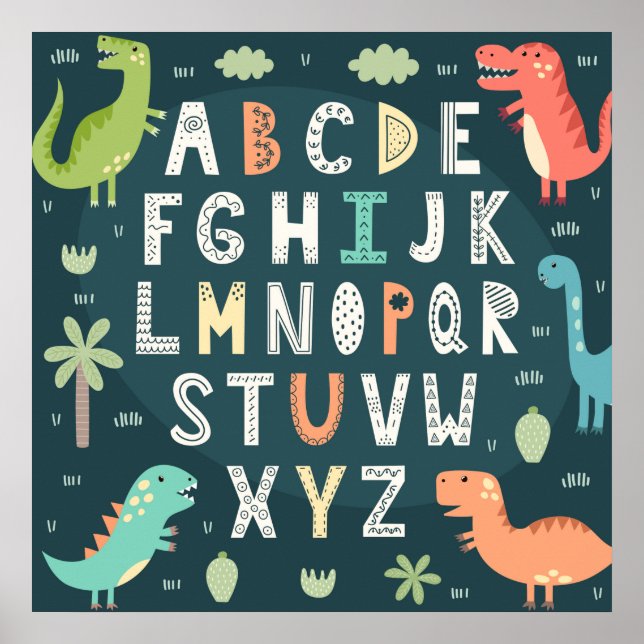 Niedlich Dinosaur Alphabet Letters Kids ABC Poster (Vorne)