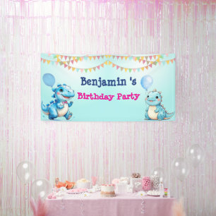 Niedlich Dinosaur Balloon Junge Freunde Geburtstag Banner