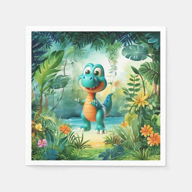 Niedlich Dinosaur Birthday Napkins Serviette (Vorderseite)