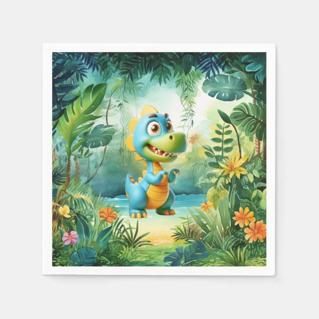 Niedlich Dinosaur Birthday Napkins Serviette (Vorderseite)