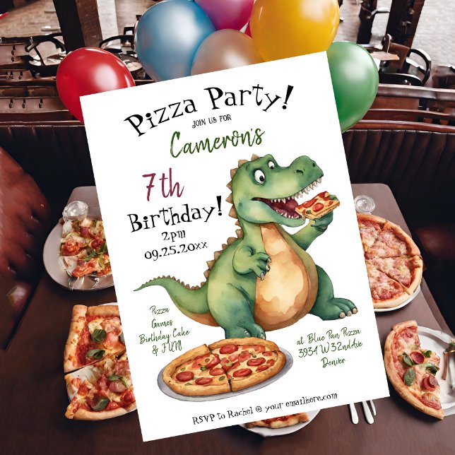 Niedlich Dinosaur Birthday Pizza Party Einladung (Von Creator hochgeladen)