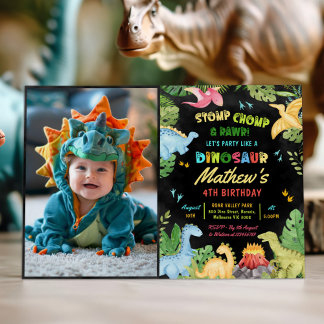 Niedlich Dinosaur Boy Birthday Jurassic Dino Foto Einladung
