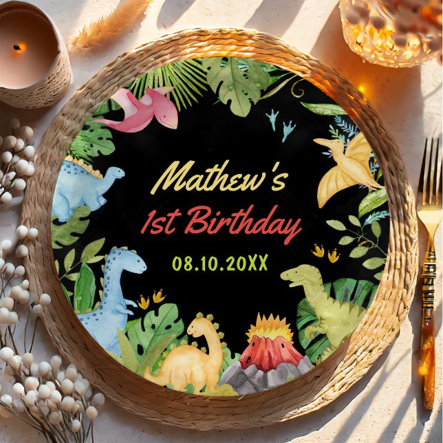 Niedlich Dinosaur Boy Erste Geburtstagsparty Pappteller (Von Creator hochgeladen)