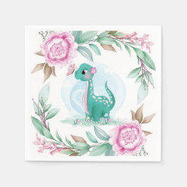 Niedlich Dinosaur Butterfly Pink Peony Baby Dusche Serviette