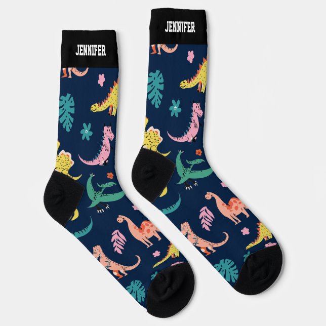 Niedlich Dinosaur Cartoon Muster Dino Lover Socken (Rechts)