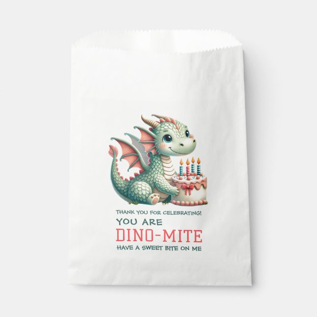 Niedlich Dinosaur Dino-Mite Geburtstagsfeier Geschenktütchen (Vorderseite)