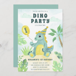 Niedlich Dinosaur Dino Party Boy Erster Geburtstag Einladung