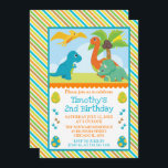 Niedlich Dinosaur Friends Kindergeburtstag Einladung<br><div class="desc">Niedliche,  farbenfrohe Dinosaurier-Freunde entwerfen mit tropischen Bäumen und Sonnenschein,  mit Dinosaurier-Eiern und Druckgrafiken auf einem blau,  grün,  gelb und orange Hintergrund</div>