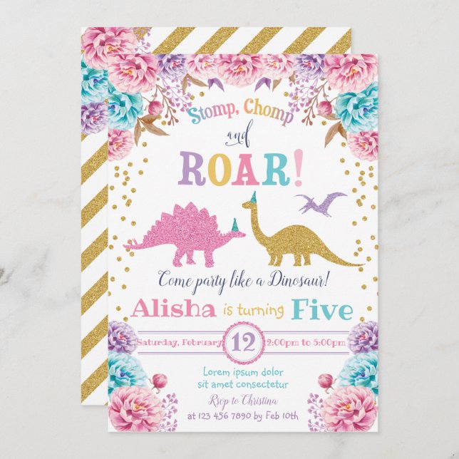 Niedlich Dinosaur Geburtstagsläger Einladung (Vorne/Hinten)