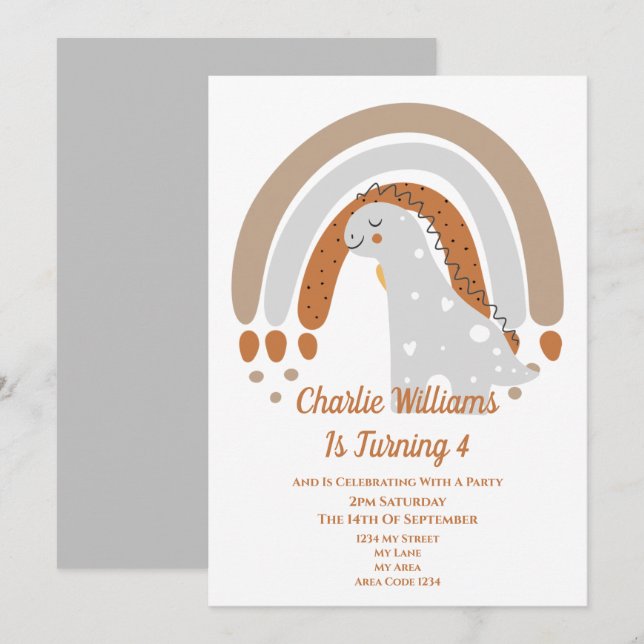 Niedlich Dinosaur Geburtstagsparty Einladung (Vorne/Hinten)