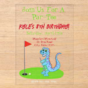 Niedlich Dinosaur Golf ThemenKindergeburtstag Acryleinladungen