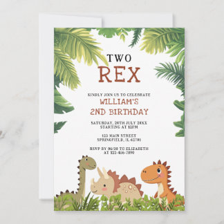 Niedlich Dinosaur Jurassic Two Rex 2. Party Einladung