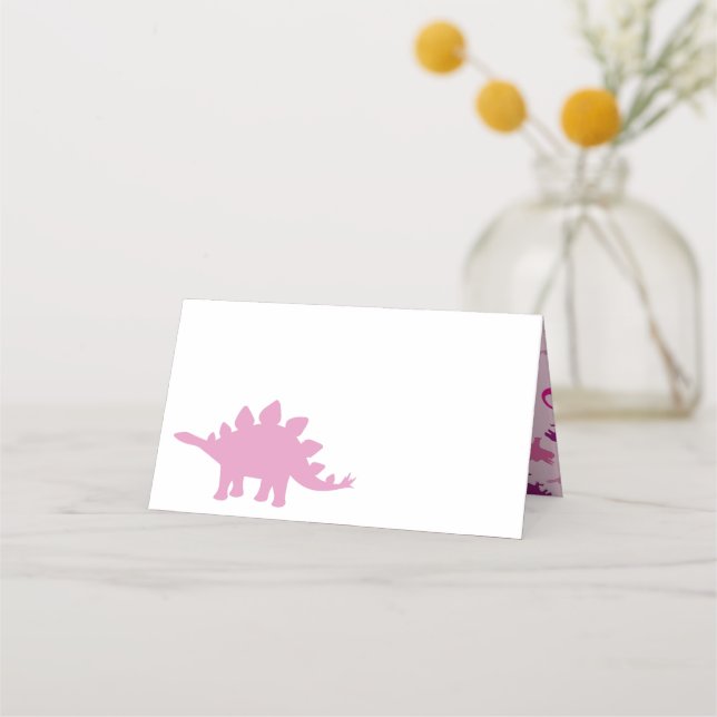 Niedlich Dinosaur Kinderdusche Dino Pink Girl Platzkarte (Vorderseite)